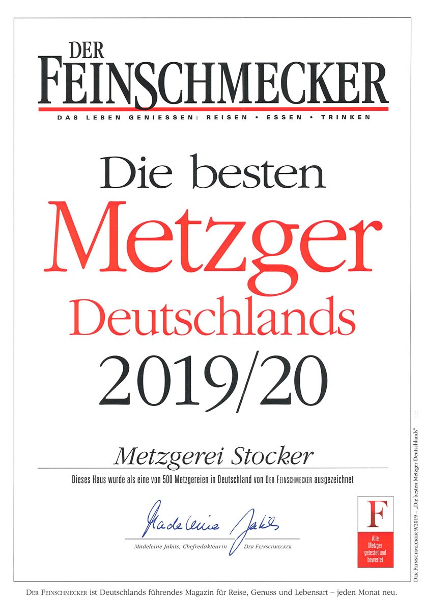 Die besten Metzger 2019 - Der Feinschmecker - Auszeichnung